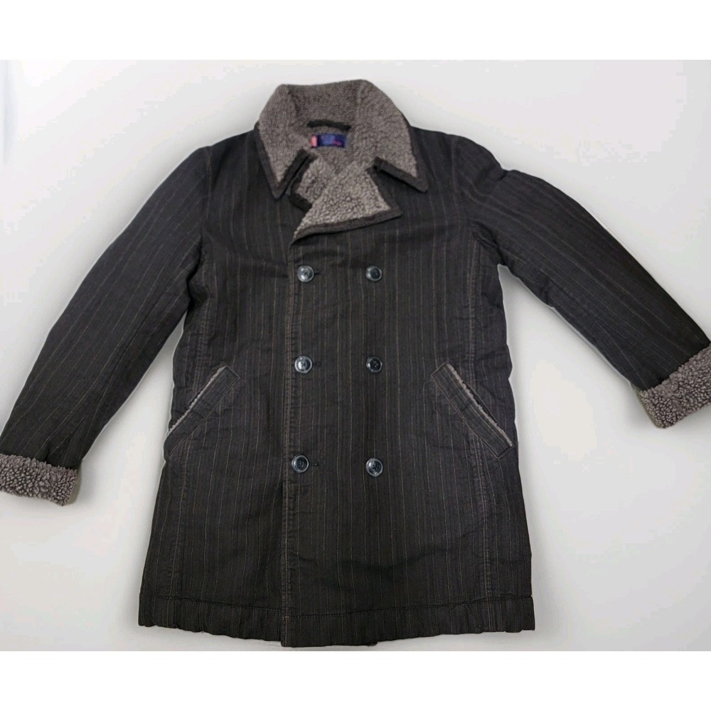 Vintage LEVI'S Premium Red Loop SHERPA Long Striped Denim Ranch Chore Jacket Med